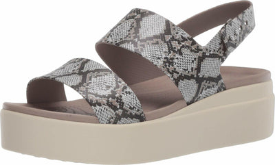 Crocs Brooklyn Low Wedge for Women - Adjustable Buckle Heel Straps with Pushpin Closure, Flexible, and All-Day Wear Multi/Stucco 7 M
