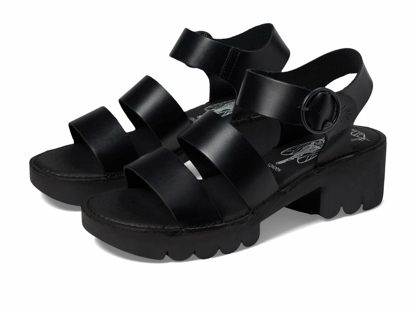 Fly London Women's Heels Sandal, Black, 8