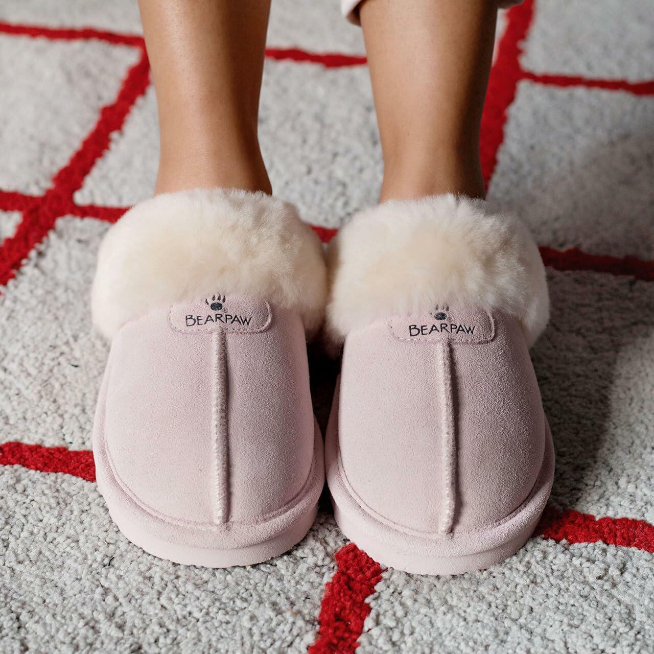 BEARPAW Women's Loki Pale Pink Size 9 | Soft Suede Indoor & Outdoor Slippers | Comfortable & Lightweight Footwear for Women