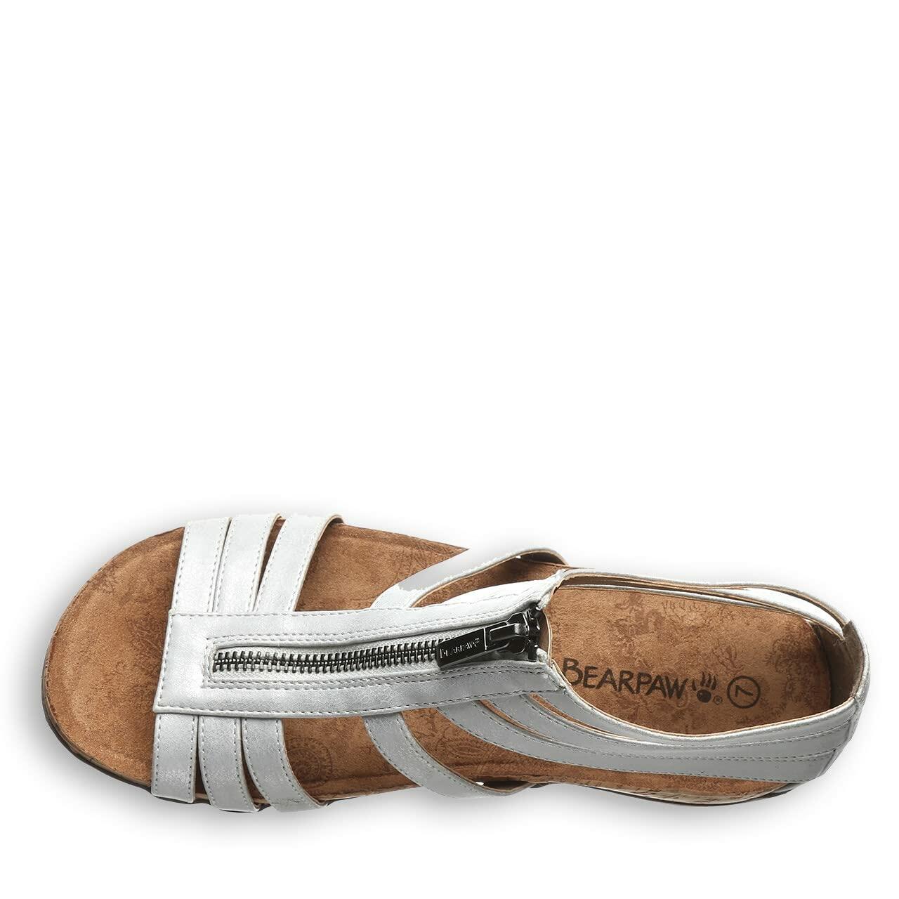 BEARPAW Women's Layla Wide White Metallic Size 8 | Women's Sandal | Women's Shoe | Comfortable & Lightweight