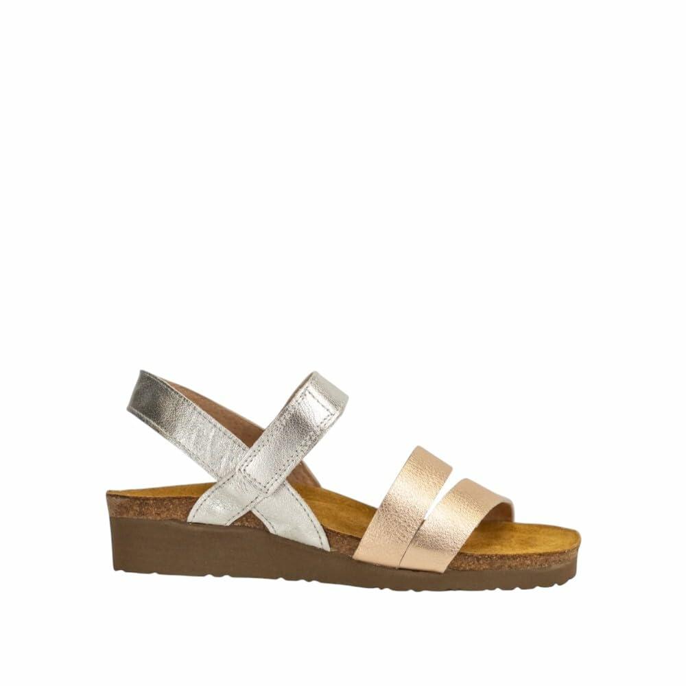 NAOT Kayla Women's Sandals – 3-Strap Support with Backstrap, Cork-Latex Footbed, Arch Support – Comfortable for All-Day Walking Sft Silvr Lthr/Rosegold -11-11.5 M US