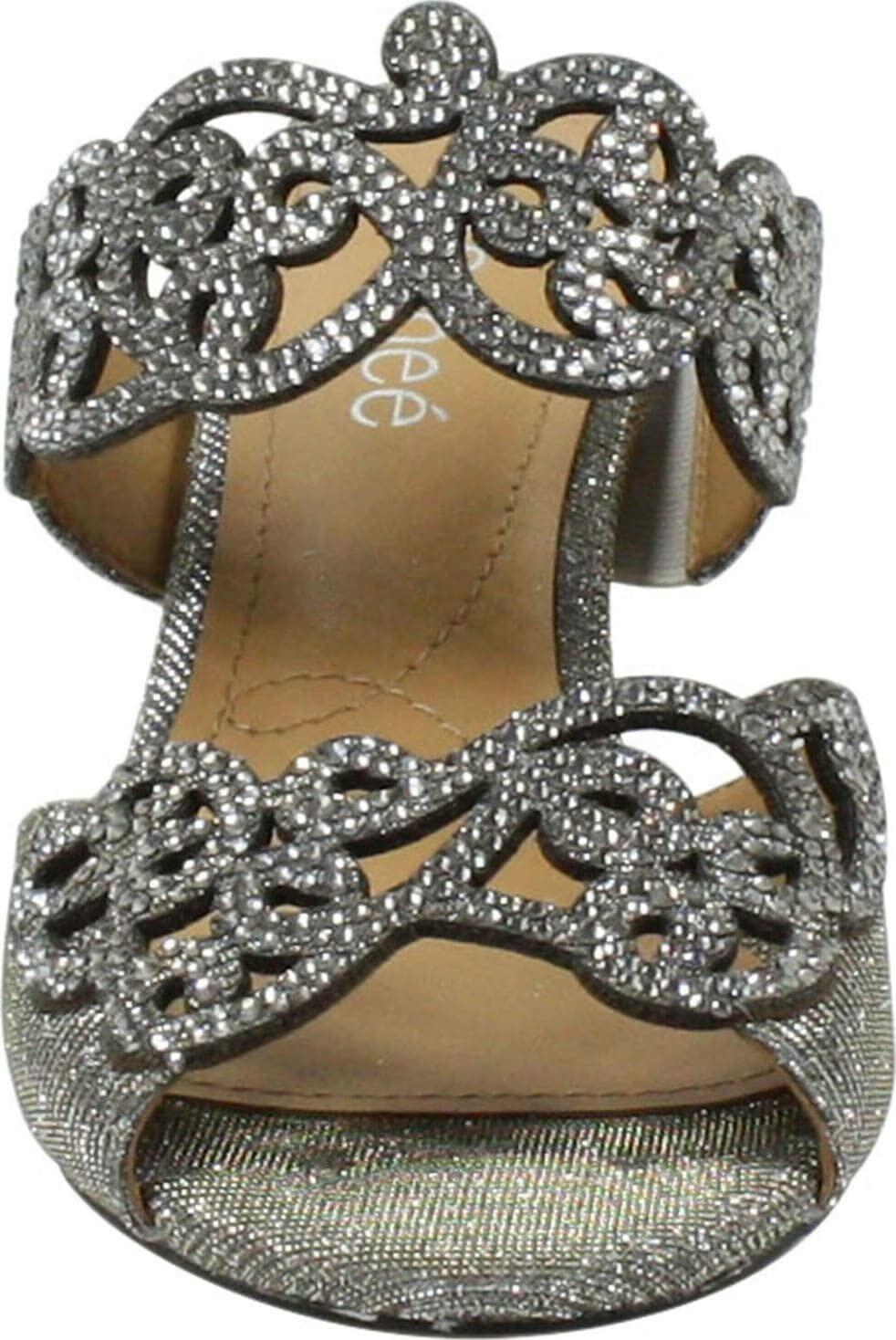 J. Renee Francie - Heels for Women - Soft Satiny Fabric Uppers - Open Toe - Synthetic Linings - Sculpted Heel Pewter Glitter 8.5 W (C)