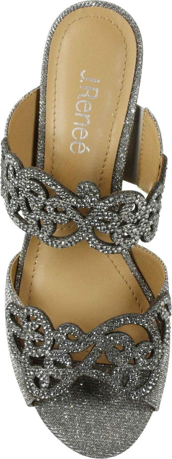 J. Renee Francie - Heels for Women - Soft Satiny Fabric Uppers - Open Toe - Synthetic Linings - Sculpted Heel Pewter Glitter 8.5 W (C)