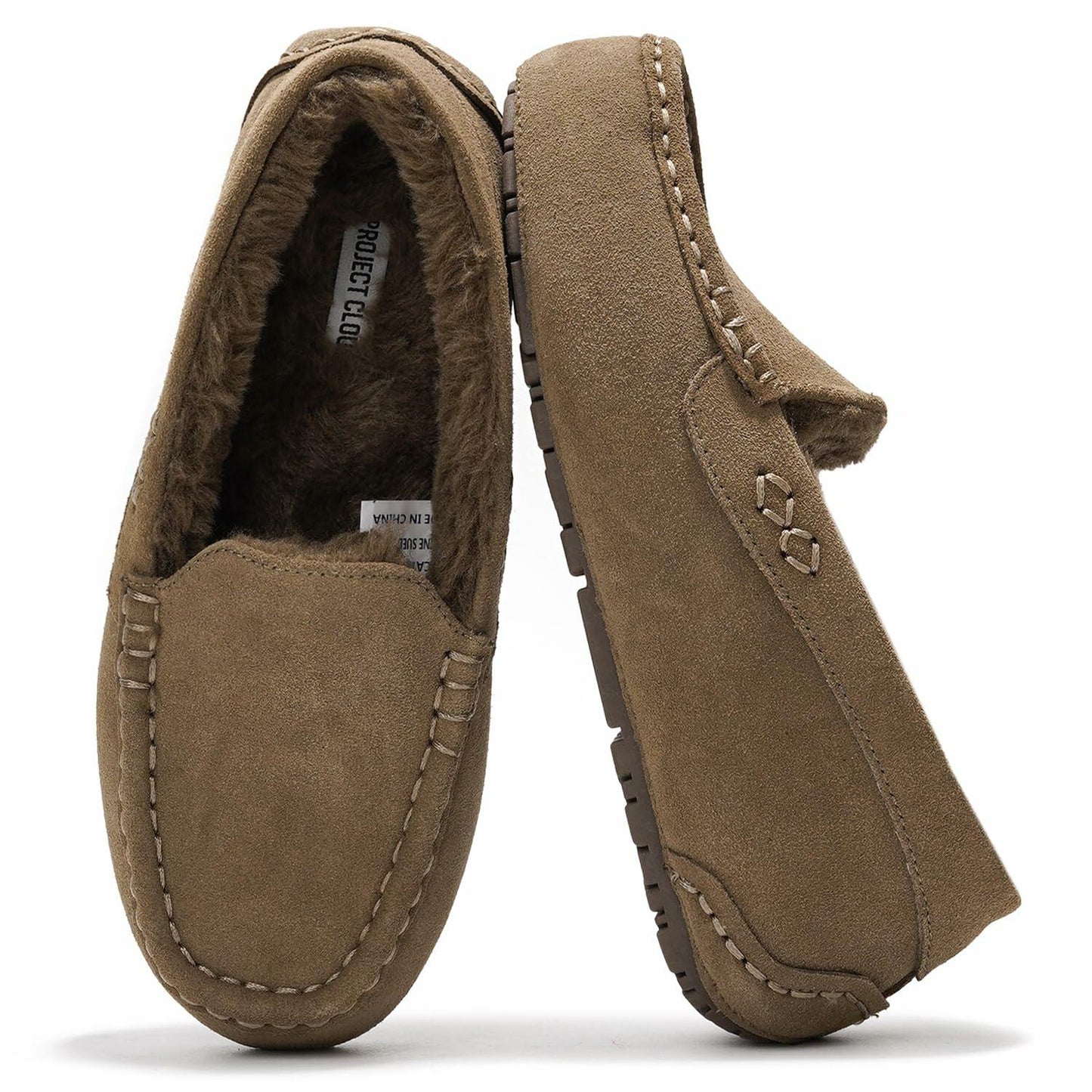 Project Cloud 100% Genuine Leather Slippers for Women - Fur Lined Outdoor Slippers for Women Footwear with Memory Foam - Stylish Womens Moccasin (Cathi, TAUP, 9)