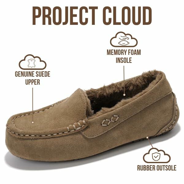 Project Cloud 100% Genuine Leather Slippers for Women - Fur Lined Outdoor Slippers for Women Footwear with Memory Foam - Stylish Womens Moccasin (Cathi, TAUP, 9)