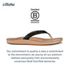 OLUKAI Nonohe Women's Beach Sandal, Premium Full-Grain Leather Flip-Flops, All-Day Support & Breathable Lining, Wet Grip Sole & Easy Slip-On Design, Black/Golden Sand, 7