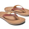 OLUKAI Nonohe Women's Beach Sandal, Premium Full-Grain Leather Flip-Flops, All-Day Support & Breathable Lining, Wet Grip Sole & Easy Slip-On Design, Cedarwood/Golden Sand, 8
