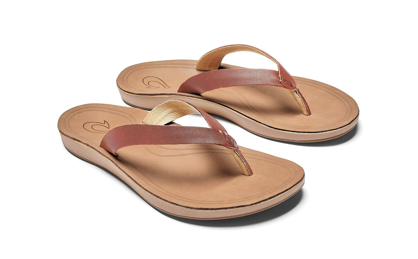 OLUKAI Nonohe Women's Beach Sandal, Premium Full-Grain Leather Flip-Flops, All-Day Support & Breathable Lining, Wet Grip Sole & Easy Slip-On Design, Cedarwood/Golden Sand, 8