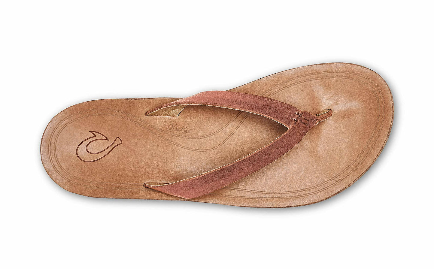 OLUKAI Nonohe Women's Beach Sandal, Premium Full-Grain Leather Flip-Flops, All-Day Support & Breathable Lining, Wet Grip Sole & Easy Slip-On Design, Cedarwood/Golden Sand, 8