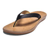 OLUKAI Nonohe Women's Beach Sandal, Premium Full-Grain Leather Flip-Flops, All-Day Support & Breathable Lining, Wet Grip Sole & Easy Slip-On Design, Black/Golden Sand, 7