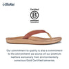 OLUKAI Nonohe Women's Beach Sandal, Premium Full-Grain Leather Flip-Flops, All-Day Support & Breathable Lining, Wet Grip Sole & Easy Slip-On Design, Cedarwood/Golden Sand, 8