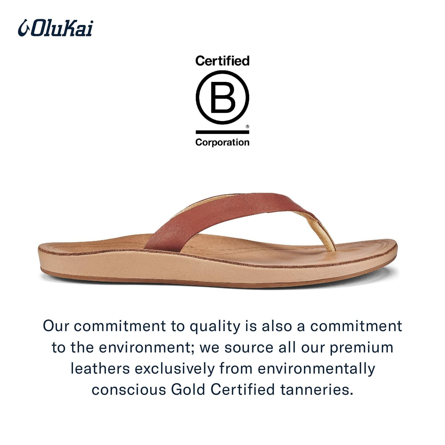 OLUKAI Nonohe Women's Beach Sandal, Premium Full-Grain Leather Flip-Flops, All-Day Support & Breathable Lining, Wet Grip Sole & Easy Slip-On Design, Cedarwood/Golden Sand, 8