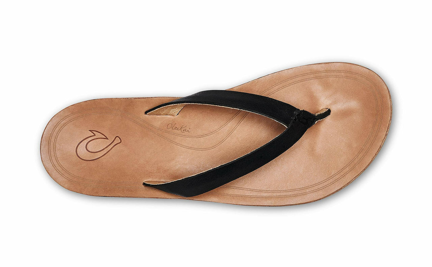 OLUKAI Nonohe Women's Beach Sandal, Premium Full-Grain Leather Flip-Flops, All-Day Support & Breathable Lining, Wet Grip Sole & Easy Slip-On Design, Black/Golden Sand, 7