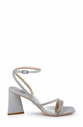Badgley Mischka Freedom Glitter Block Heel with Bejeweled Straps