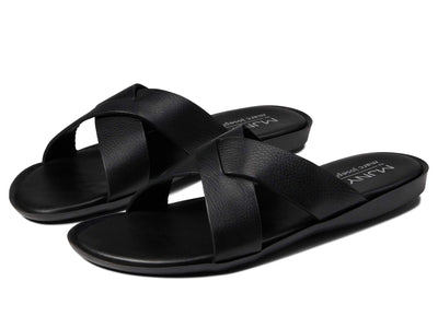 Marc Joseph New York Mens Casual Comfortable Lightweight Fashion Genuine Leather Slip on Criss Cross Slide Indoor and Outdoor Open Sandal Anti Slip Cushion Support Slipper Black Grainy 10