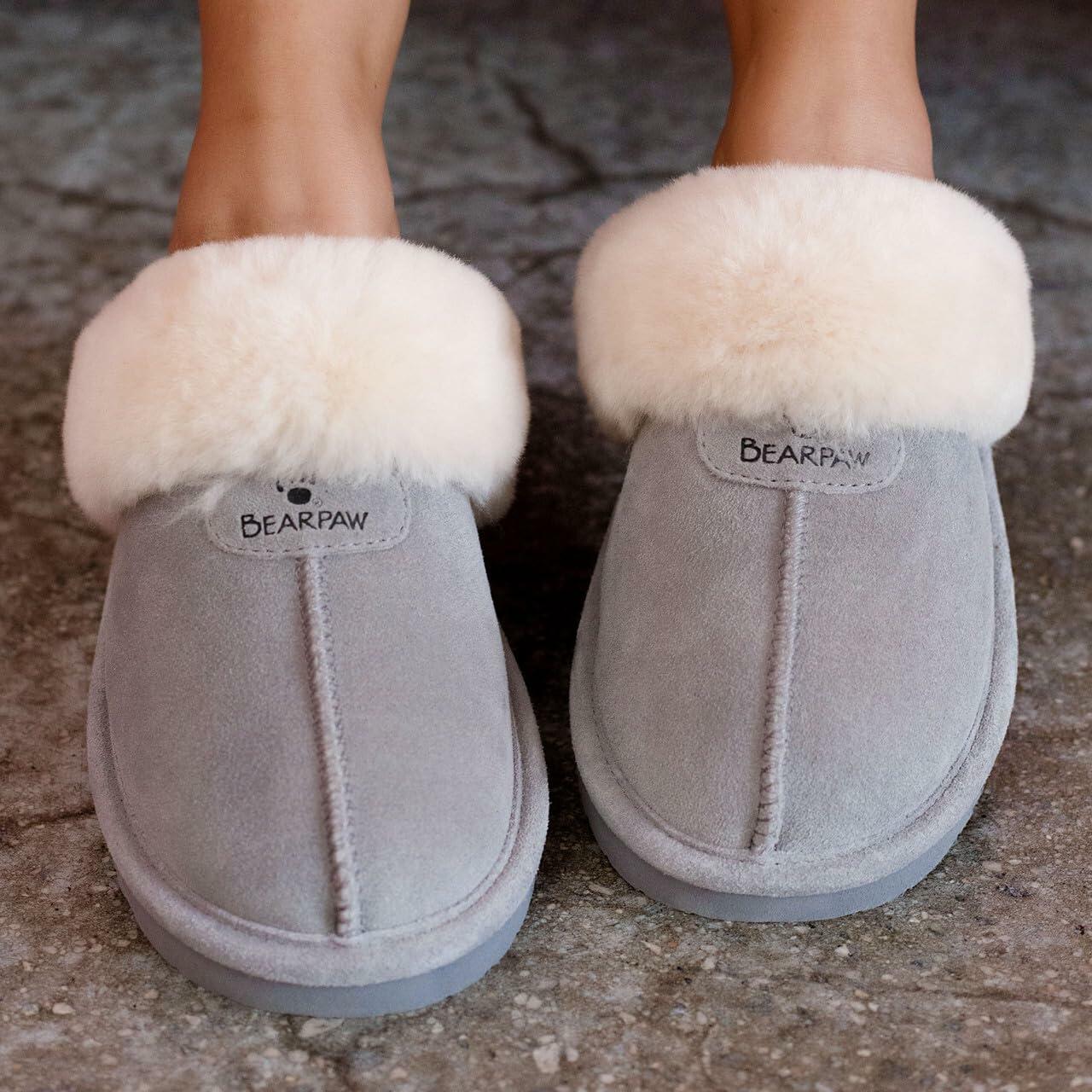 BEARPAW Women's Loki Gray Fog Size 12 | Soft Suede Indoor & Outdoor Slippers | Comfortable & Lightweight Footwear for Women