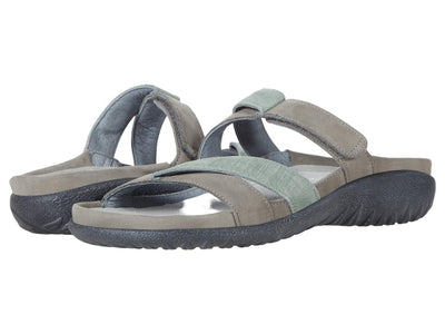 NAOT Women's Tariana Sandal Light Gray Nubuck/Teal Linen Lthr 11-11.5 M US