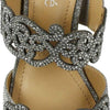 J. Renee Francie - Heels for Women - Soft Satiny Fabric Uppers - Open Toe - Synthetic Linings - Sculpted Heel Pewter Glitter 7.5 M (B)
