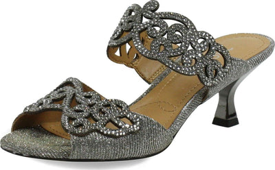 J. Renee Francie - Heels for Women - Soft Satiny Fabric Uppers - Open Toe - Synthetic Linings - Sculpted Heel Pewter Glitter 7.5 M (B)