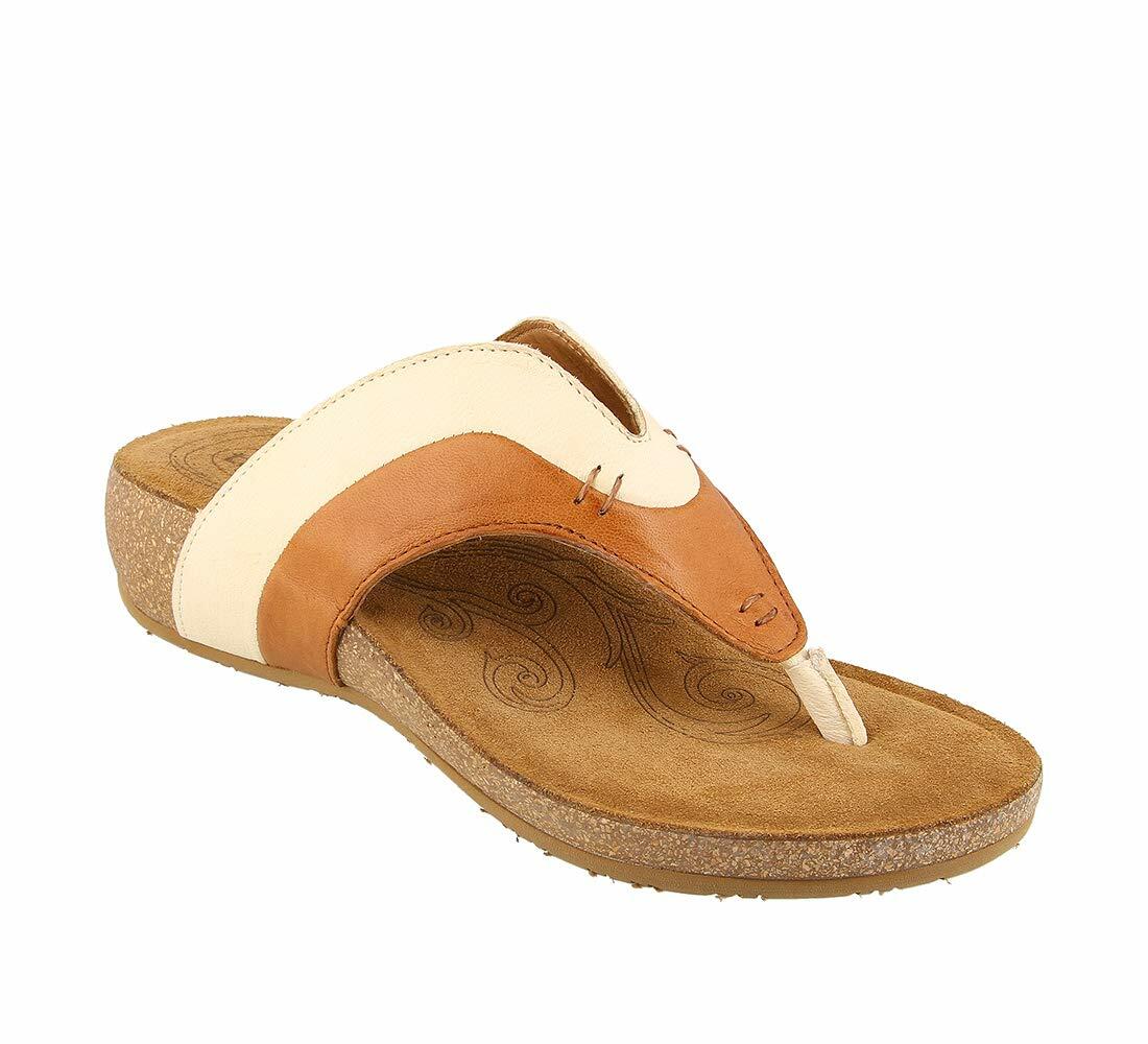 Taos Footwear Women's Sun Queen Cognac/Off White Sandal 8-8.5 M US