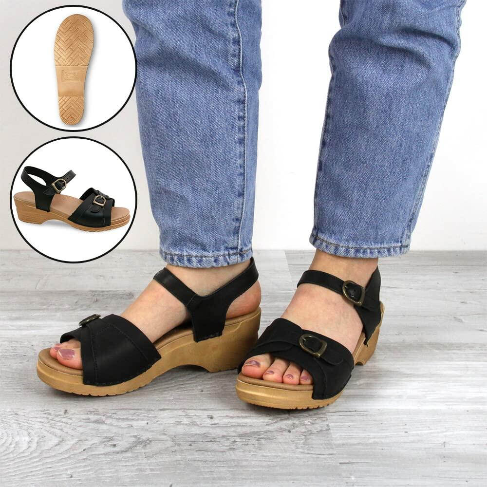 Sanita Sorrento Clog Sandals for Women - Arch Support, Adjustable, APMA-Approved Slip-On Comfort Sandals - Black, Womens 7.5-8