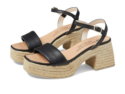Eric Michael® Argento Sandals for Women – Leather Construction – Jute Braid Detailing – 3-inch Heel Black EU 38 (US Women's 7.5-8) M (B)