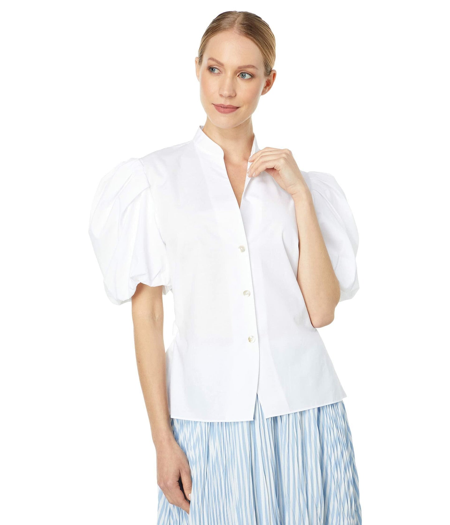 Vince Women's Draped Puff Sleeve Blouse, Optic White, 2