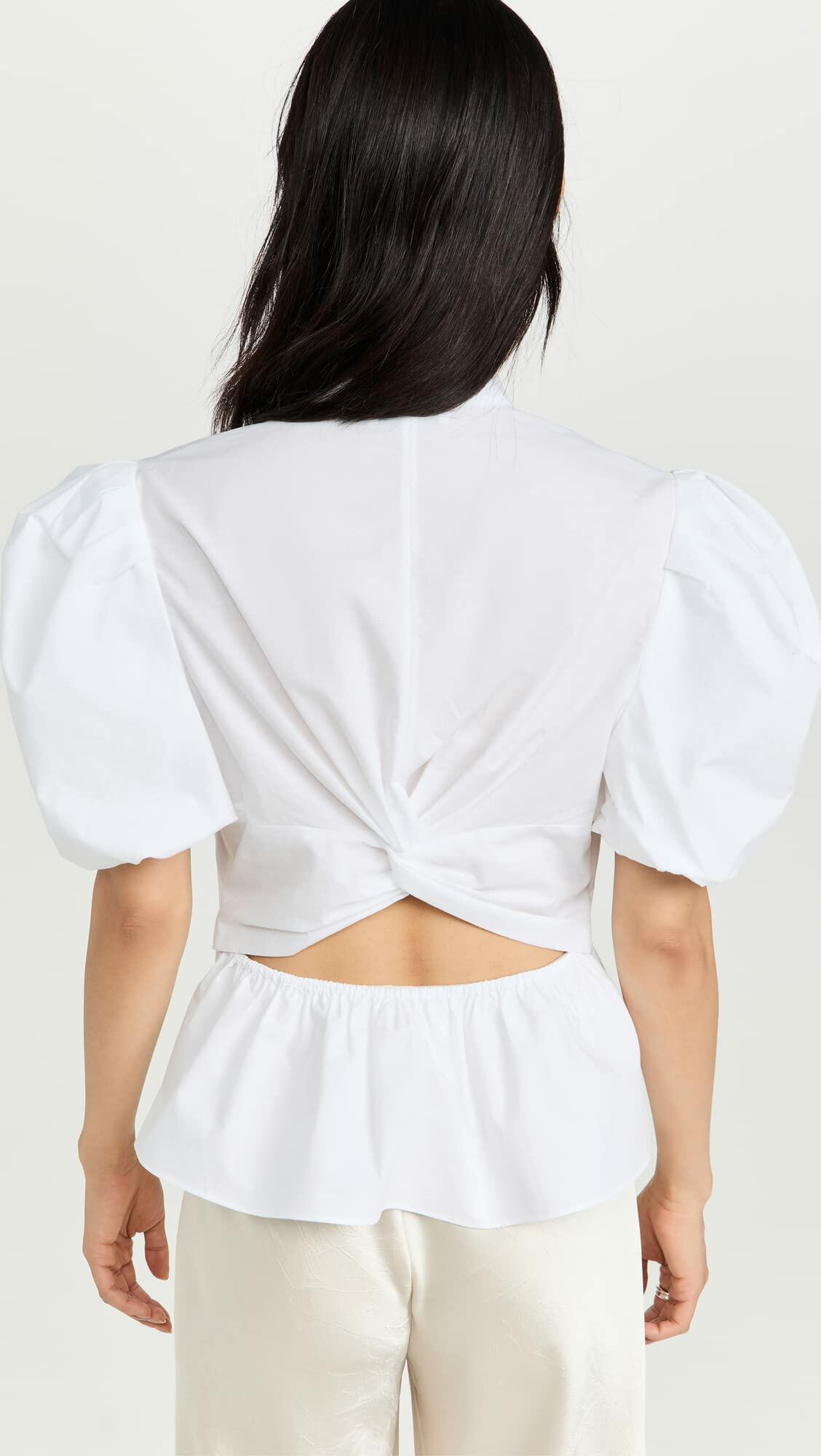 Vince Women's Draped Puff Sleeve Blouse, Optic White, 2