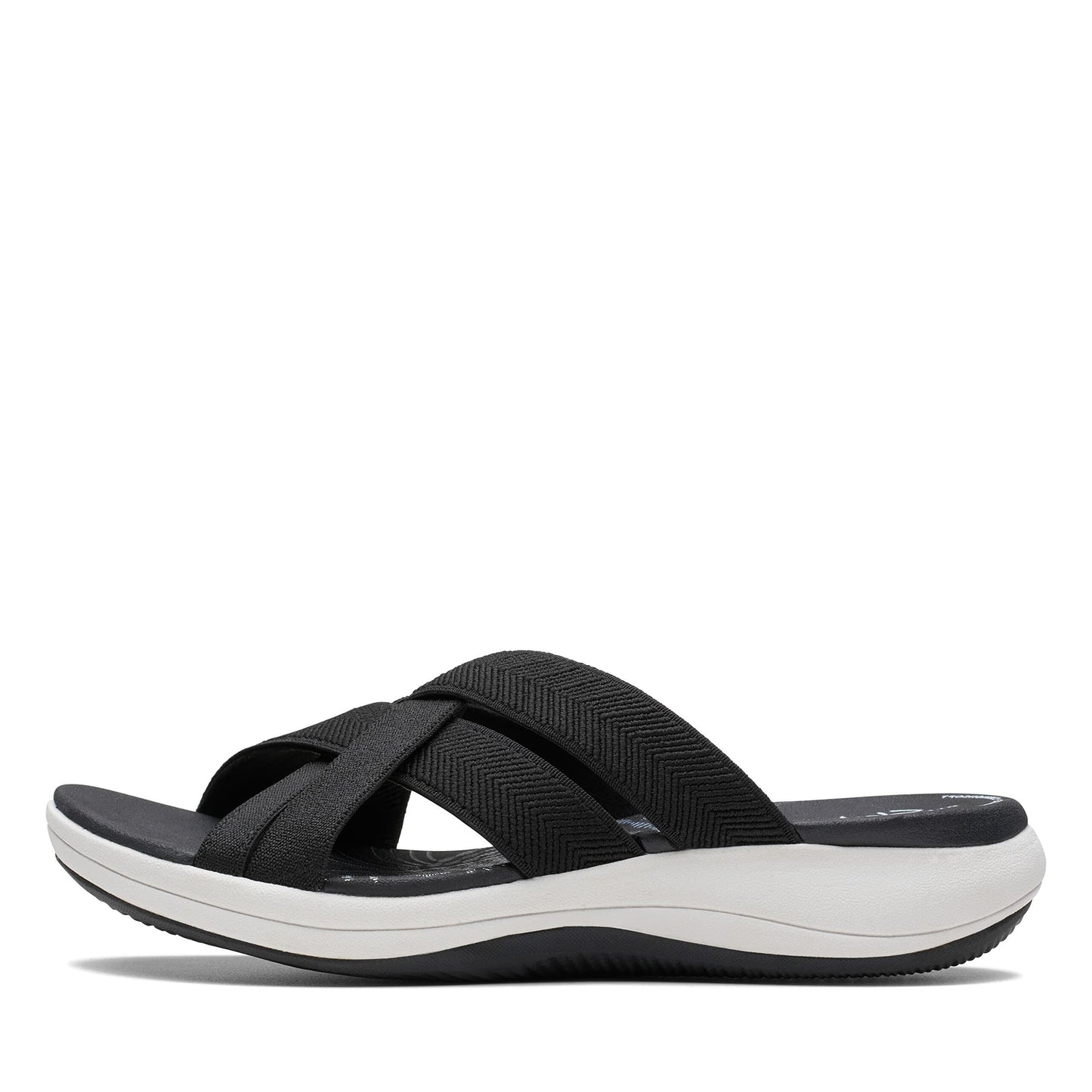 Clarks Women's Mira Grove Flat Sandal, Black/Black Textile, 10 Wide US