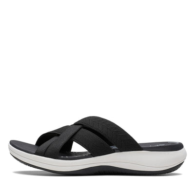 Clarks Women's Mira Grove Flat Sandal, Black/Black Textile, 10 Wide US