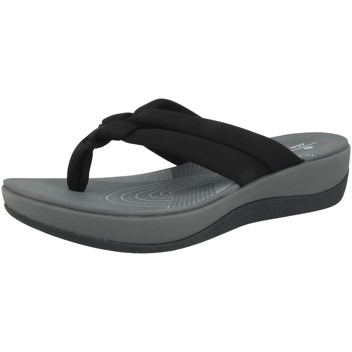 Clarks Women's Flip-Flop, Black Textile, 8