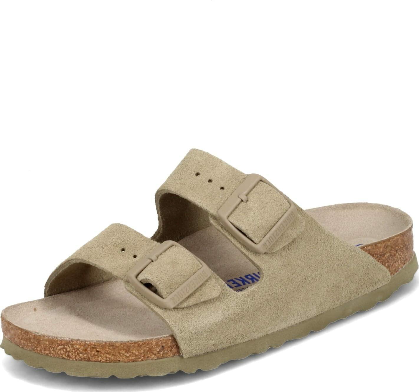 Birkenstock Unisex Arizona Birko-Flor Nubuck Leather Wide Sandals, khaki, 4/4.5