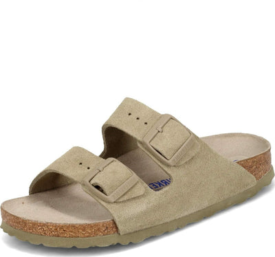 Birkenstock Unisex Arizona Birko-Flor Nubuck Leather Wide Sandals, khaki, 4/4.5