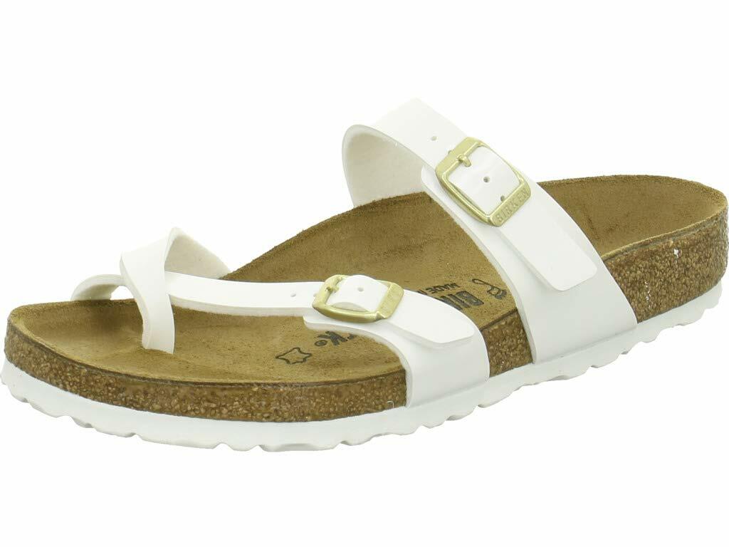 Birkenstock Womens Mayari Strappy Birko-Flor Twin Buckle Patent Sandals - White - US6/EU37