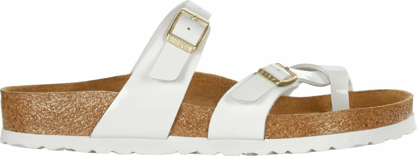 Birkenstock Womens Mayari Strappy Birko-Flor Twin Buckle Patent Sandals - White - US6/EU37
