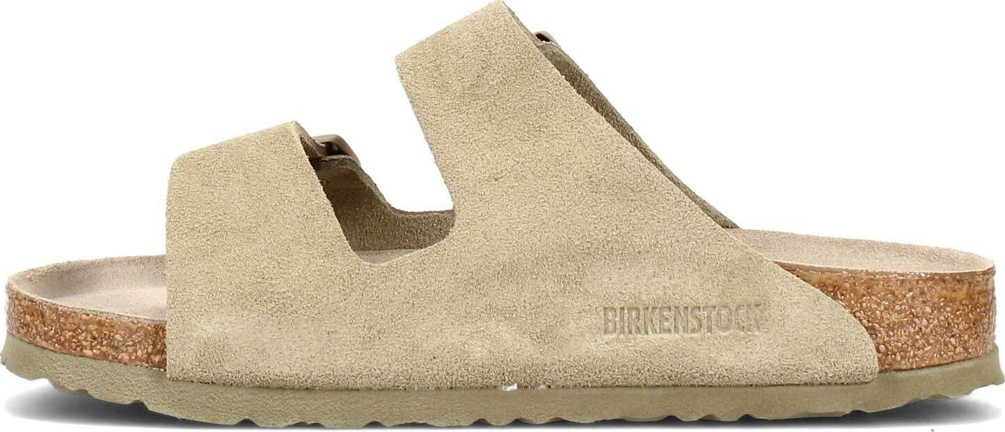 Birkenstock Unisex Arizona Birko-Flor Nubuck Leather Wide Sandals, khaki, 4/4.5
