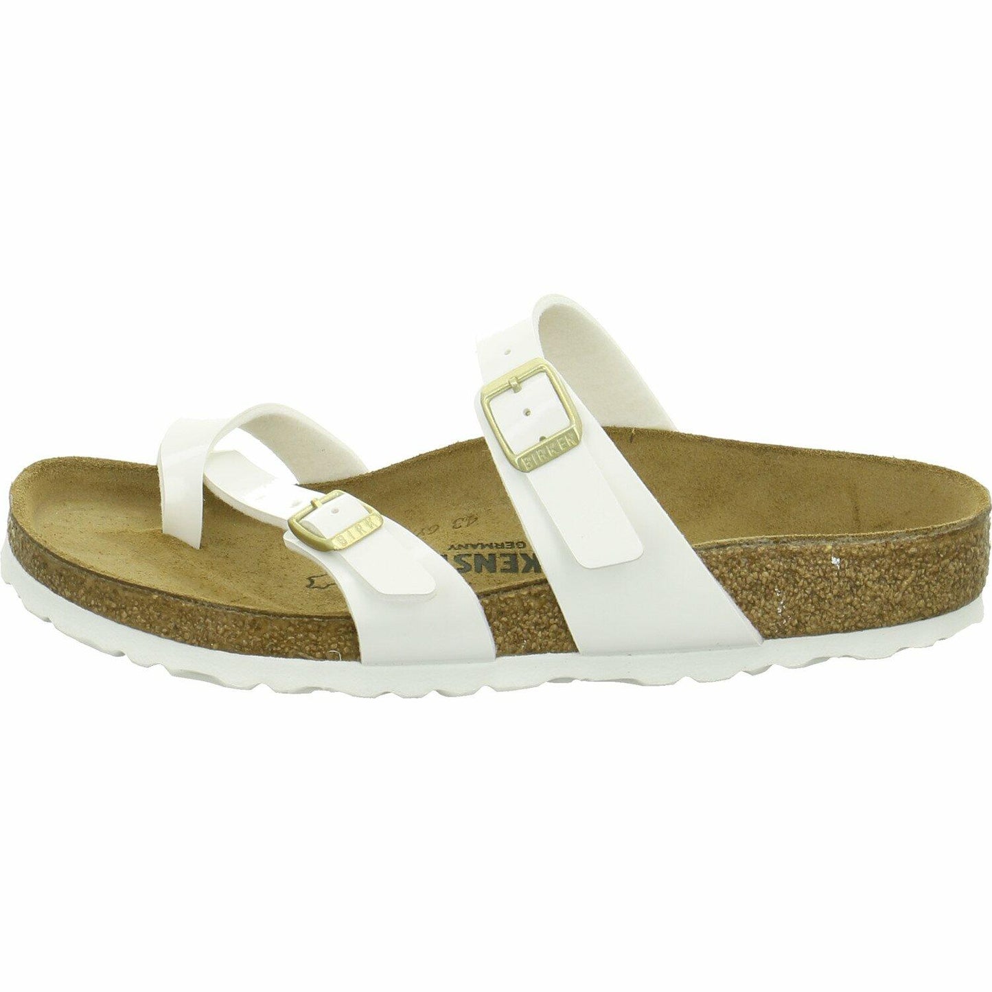 Birkenstock Womens Mayari Strappy Birko-Flor Twin Buckle Patent Sandals - White - US6/EU37