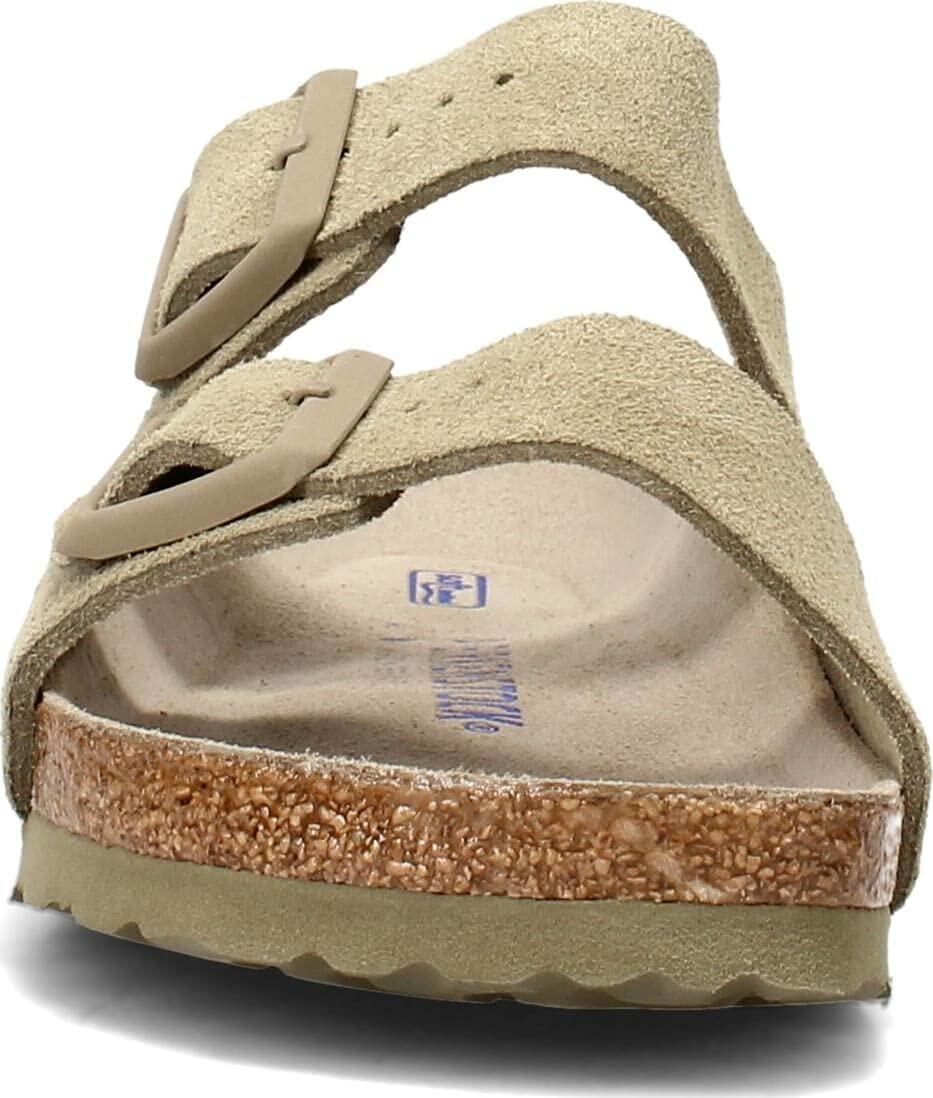 Birkenstock Unisex Arizona Birko-Flor Nubuck Leather Wide Sandals, khaki, 4/4.5