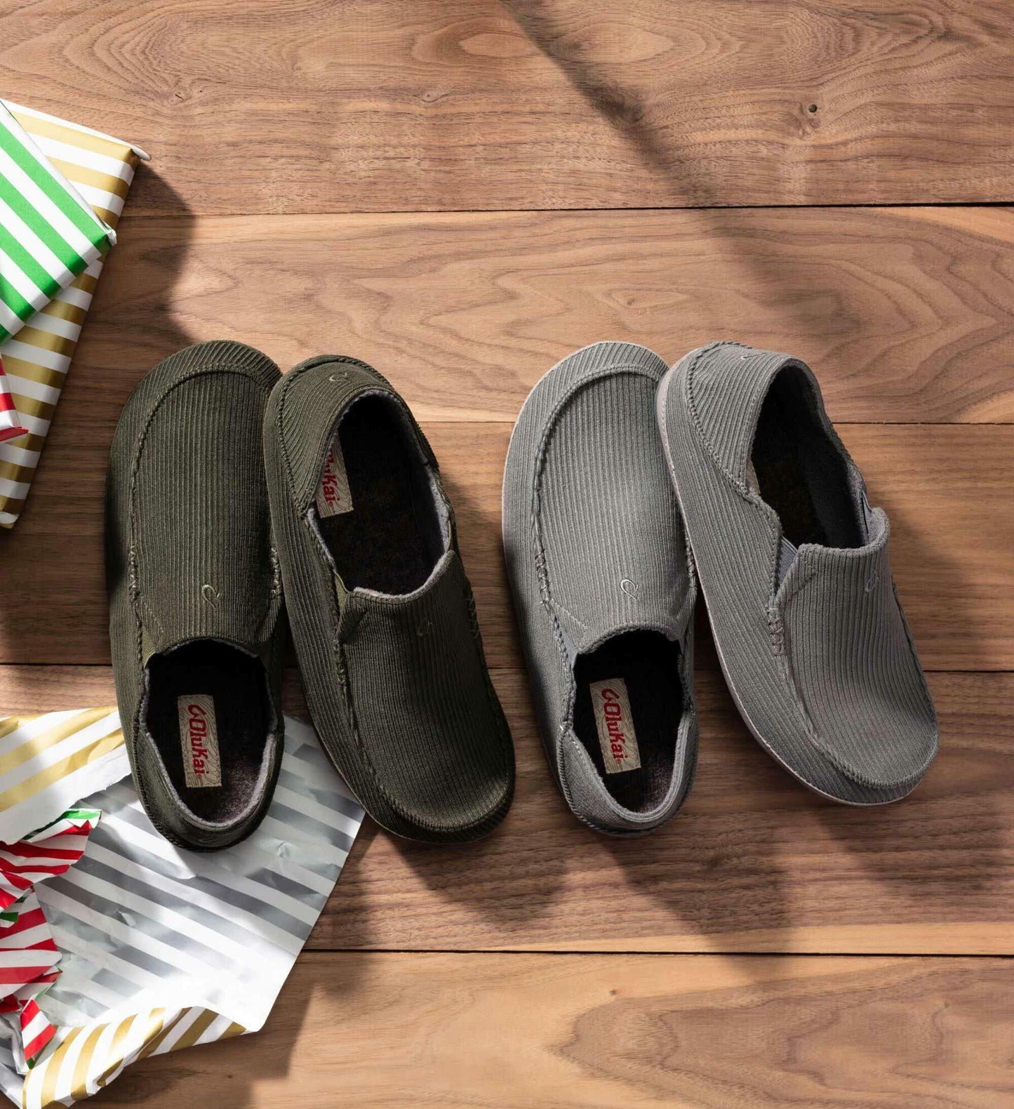 OLUKAI Moloa ‘le Men’s “Eco-Fleece” Slipper, Soft Corduroy Slip On Shoe, Waterproof Leather Foxing, Drop-In Heel Design, Charcoal/Charcoal, 11