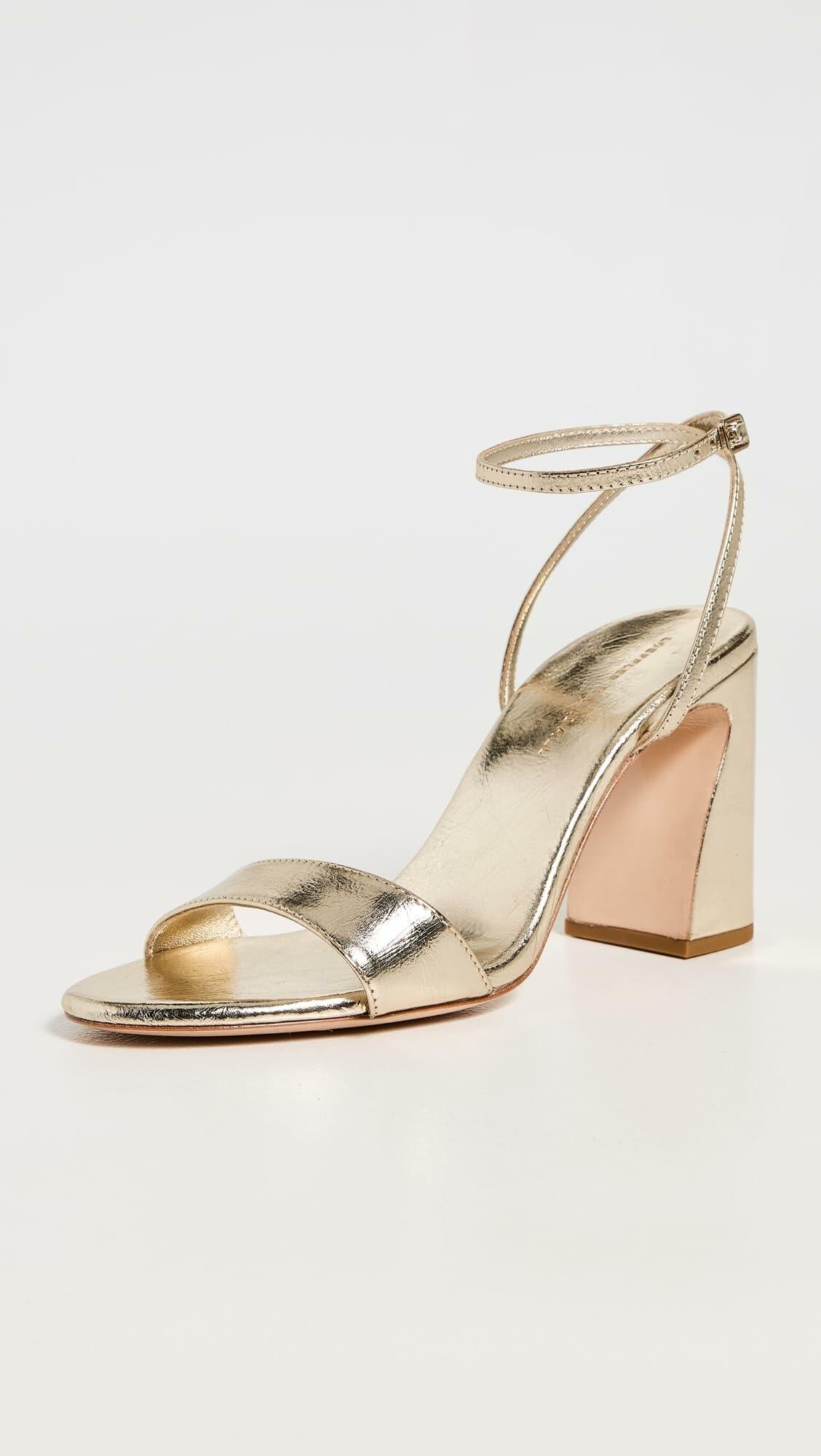 Loeffler Randall Women's Malia Curved Heel Simple Sandals with Ankle Wrap, Champagne, 11 Medium US