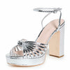 Loeffler Randall Women's Rivka Leather Knot Platform Sandals, Silver, 7.5 Medium US