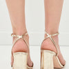 Loeffler Randall Women's Malia Curved Heel Simple Sandals with Ankle Wrap, Champagne, 11 Medium US