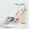 Loeffler Randall Women's Rivka Leather Knot Platform Sandals, Silver, 7.5 Medium US