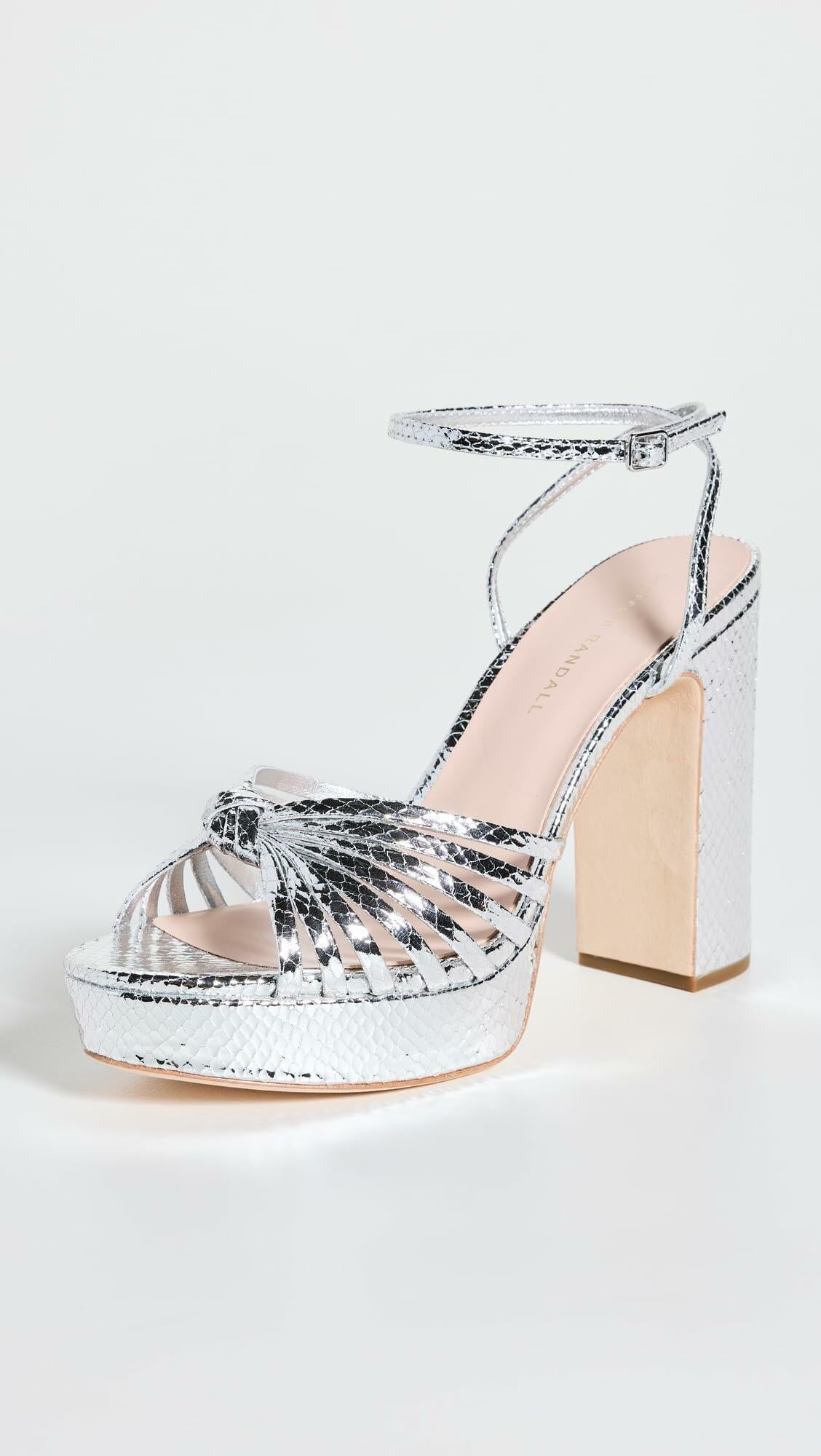 Loeffler Randall Women's Rivka Leather Knot Platform Sandals, Silver, 7.5 Medium US