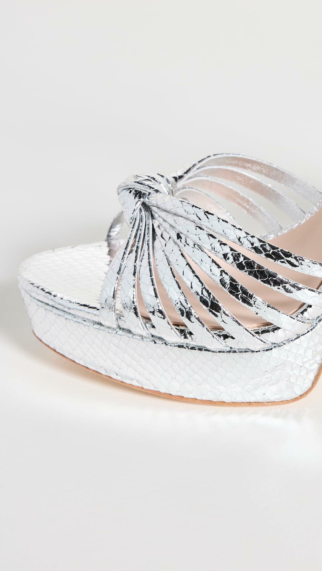 Loeffler Randall Women's Rivka Leather Knot Platform Sandals, Silver, 6 Medium US