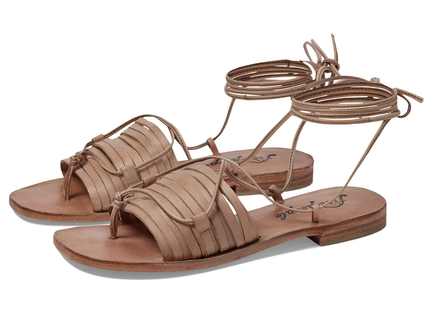 Free People Cami Huarache Wap Sandals for Women – Gladiator Design – Slip-on – Open-Ended Round Toe Design Latte EU 36 (US Women's 6) M