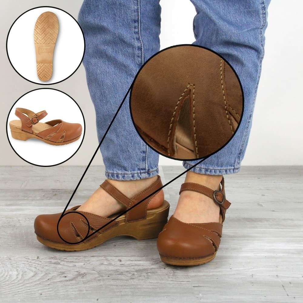 Sanita Margrethe Clog Sandals for Women - Arch Support, Adjustable, APMA-Approved Comfort Sandals - Chestnut, Womens 10.5-11