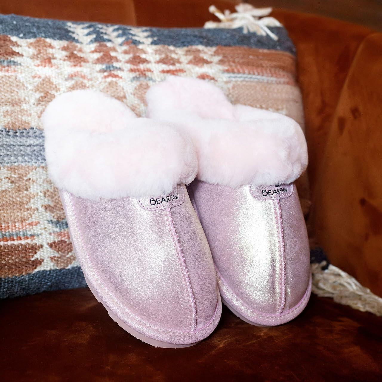 BEARPAW Women's Loki Exotic Pink Glitter Size 9 | Women's Slippers | Women's Shoes | Comfortable & Light-Weight