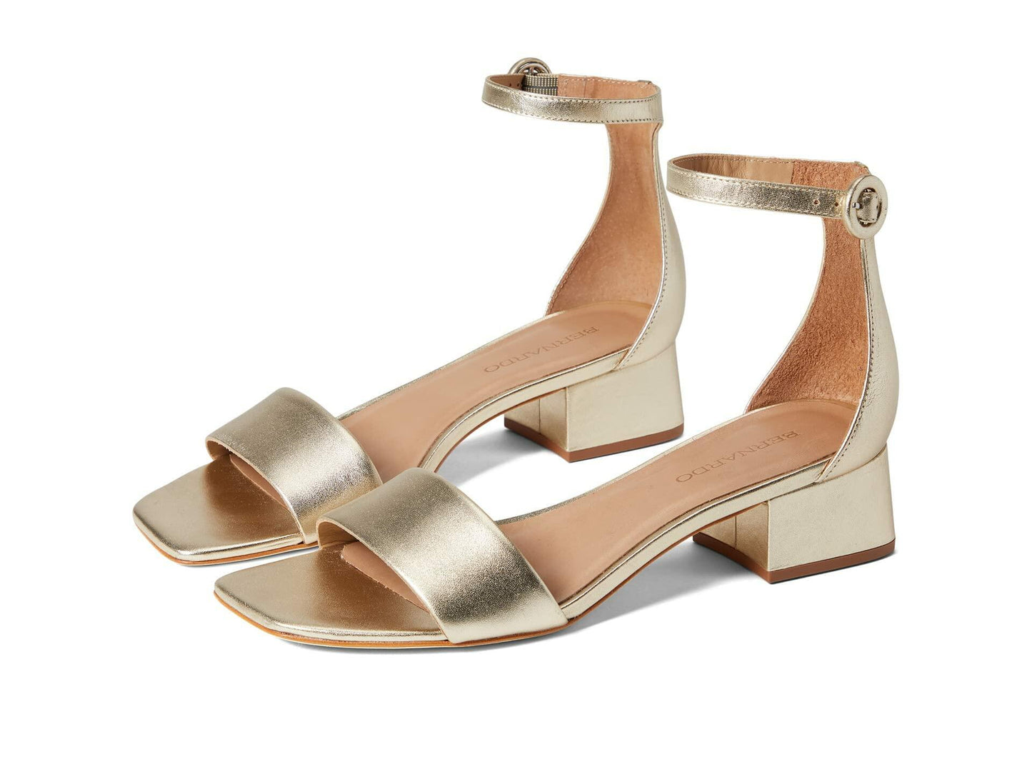 Bernardo® Jalena Heeled Sandals for Women – Leather and Man-Made Construction – Single Prong Buckle Champagne Antique Calf 6.5 M