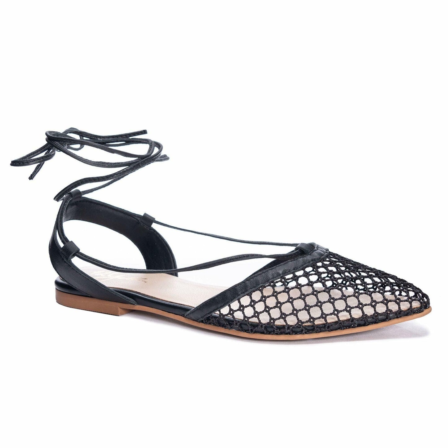 42 GOLD Cristiana Black Mesh Leather 7 M